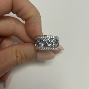 Sterling Silver Blue Sapphire Created White Sapphire Ring Size NWT